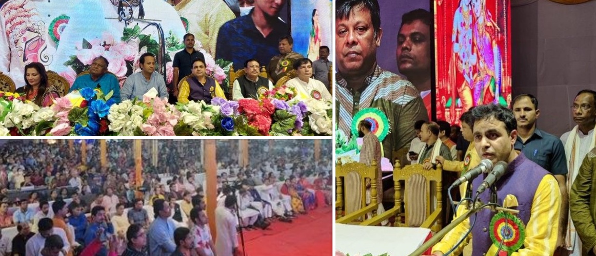 AHC Dr. Rajeev Ranjan along with Hon. Com. Min. Mr. Tipu Munshi & Hon. Dy. Edu. Min. Mr. Mohibul Hasan Chowdhury Noefel Govt. of Bangladesh & other dignitaries joined the Janmashtami celebrations organized by Sri Sri Janmashtami Udjapan Parishad at JM Sen Hall Ctg.
